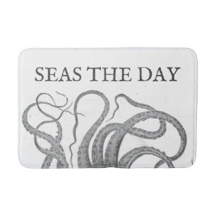Seas the Day Nautical Octopus tentacles Vintag Badematte