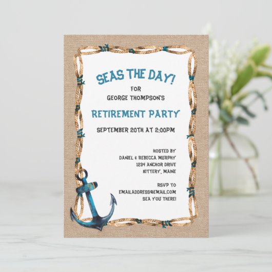 Seas the Day Nautical Retirement Einladung (Stehend Vorderseite)