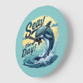 Seas the Day Retro Dolphin Ocean Ästhetik Große Wanduhr (Winkel)