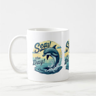 Seas the Day Retro Dolphin Ocean Ästhetik Kaffeetasse