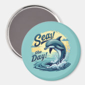 Seas the Day Retro Dolphin Ocean Ästhetik Magnet (Vorderseite/Rückseite)