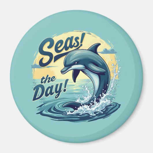 Seas the Day Retro Dolphin Ocean Ästhetik Magnet (Vorne)