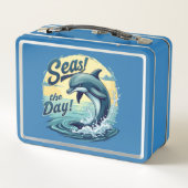 Seas the Day Retro Dolphin Ocean Ästhetik Metall Brotdose (Rückseite)