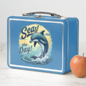 Seas the Day Retro Dolphin Ocean Ästhetik Metall Brotdose (Beispiel)