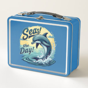 Seas the Day Retro Dolphin Ocean Ästhetik Metall Brotdose