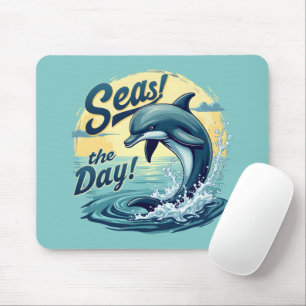 Seas the Day Retro Dolphin Ocean Ästhetik Mousepad