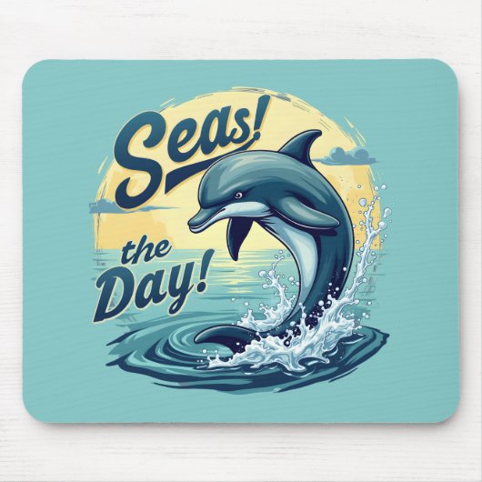 Seas the Day Retro Dolphin Ocean Ästhetik Mousepad (Vorne)