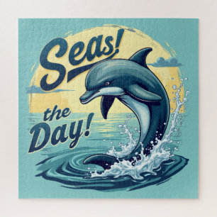 Seas the Day Retro Dolphin Ocean Ästhetik Puzzle