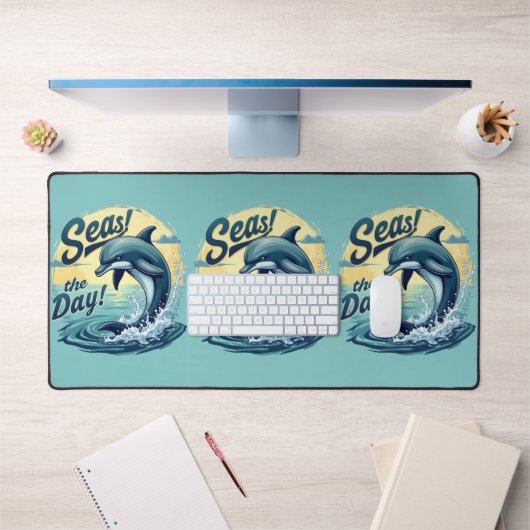 Seas the Day Retro Dolphin Ocean Ästhetik Schreibtischunterlage (Büro 1)