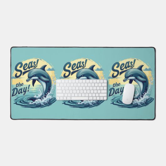 Seas the Day Retro Dolphin Ocean Ästhetik Schreibtischunterlage (Tastatur & Maus)