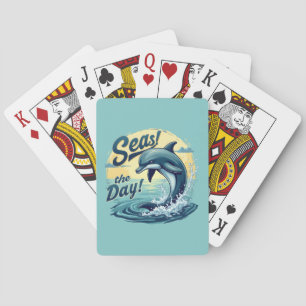 Seas the Day Retro Dolphin Ocean Ästhetik Spielkarten