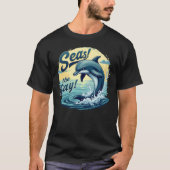 Seas the Day Retro Dolphin Ocean Ästhetik T-Shirt (Vorderseite)