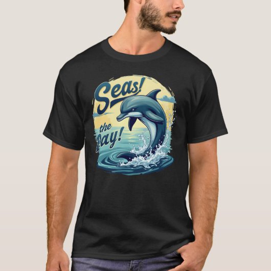 Seas the Day Retro Dolphin Ocean Ästhetik T-Shirt (Vorderseite)