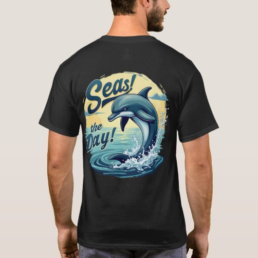 Seas the Day Retro Dolphin Ocean Ästhetik T-Shirt (Rückseite)