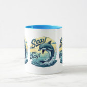 Seas the Day Retro Dolphin Ocean Ästhetik Tasse (Zentrum)
