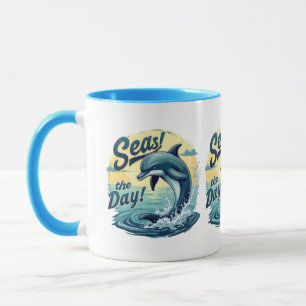 Seas the Day Retro Dolphin Ocean Ästhetik Tasse