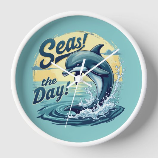 Seas the Day Retro Dolphin Ocean Ästhetik Uhr (Vorderseite)