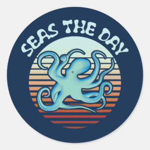 Seas The Day Summer Vibes Octopus Runder Aufkleber