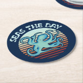 Seas The Day | Summer Vibes Octopus Runder Pappuntersetzer (Angewinkelt)