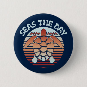 Seas The Day Summer Vibes Turtle Button