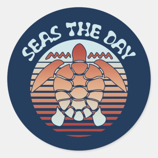 Seas The Day | Summer Vibes Turtle Runder Aufkleber (Vorderseite)