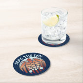 Seas The Day | Summer Vibes Turtle Runder Pappuntersetzer (Vor Ort)