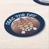 Seas The Day | Summer Vibes Turtle Runder Pappuntersetzer (Angewinkelt)