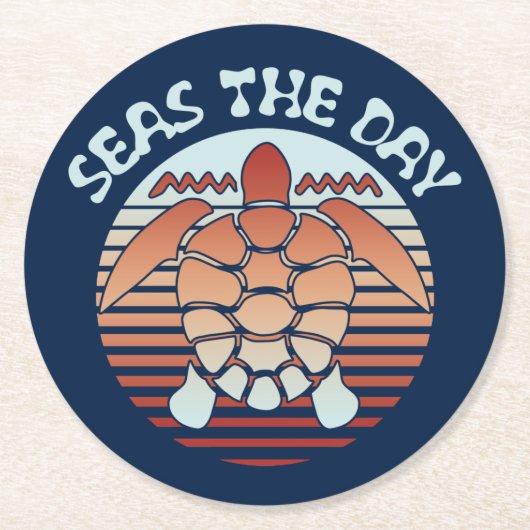 Seas The Day | Summer Vibes Turtle Runder Pappuntersetzer (Vorderseite)
