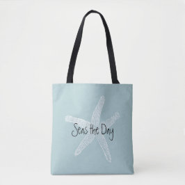 Seas the Day Vintag Starfish Illustration Blue Tasche