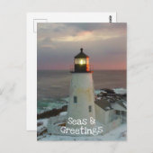 Seas und Grüße WeihnachtsLeuchtturm Postkarte (Vorne/Hinten)