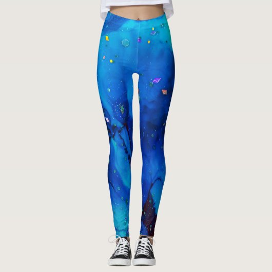 Seascape Alcohol Tinte Abstrakt Leggings (Vorderseite)