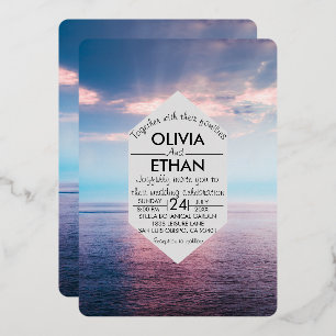 Seascape beach blue sky Wedding Foil Einladung