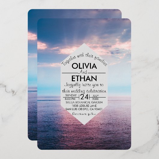 Seascape beach blue sky Wedding Foil Einladung (Vorderseite/Rückseite)