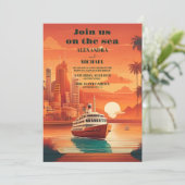 Seascape Beach Cruise Palm Wedding Einladung (Stehend Vorderseite)