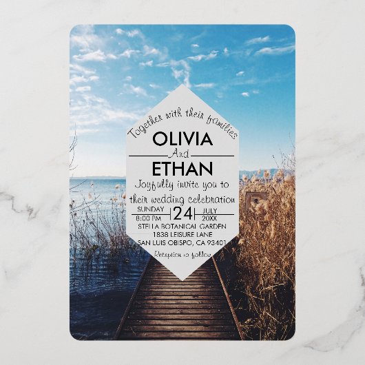 Seascape Beach feiern Hochzeitsfoil Einladung (Vorderseite)