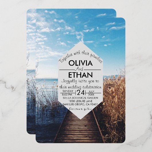 Seascape Beach feiern Hochzeitsfoil Einladung (Vorderseite/Rückseite)
