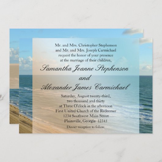 Seascape Beach Hochzeit Blue Ocean Einladung (Vorne/Hinten)