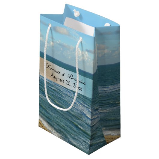 Seascape Beach Hochzeit Blue Ocean Kleine Geschenktüte (Vorderseite Schrägansicht)