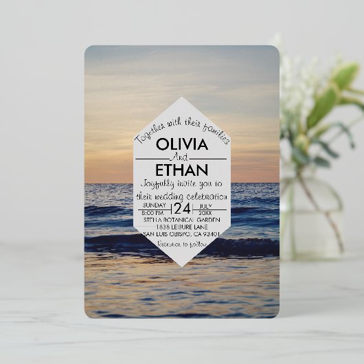 Seascape Beach Hochzeitsfoil Einladung (Stehend vorne)