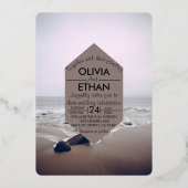 Seascape Beach Marine Hochzeitsfoil Einladung (Vorderseite)