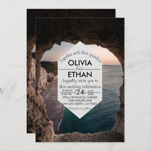 Seascape Beach Seaside Wedding Einladung (Vorne/Hinten)