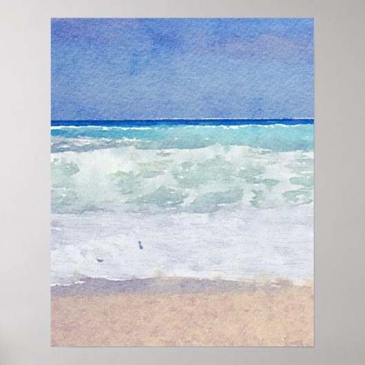 Seascape Beach und Waves Wasserfarbe Poster (Vorne)