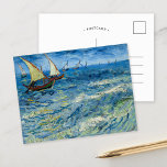 Seascape bei Saintes-Maries | Vincent van Gogh Postkarte<br><div class="desc">Die Seascape von Vincent van Gogh (1888) auf Saintes-Maries (1888) erfasst die lebendige Bewegung des Meeres entlang der Küste von Saintes-Maries-de-la-Mer in Südfrankreich. Dieses Gemälde zeigt Van Gogh's energetische Pinselstriche und den kühlen Farbgebrauch. Es zeigt Fischerboote auf dem Wasser mit Wellen unter einem kuscheligen Himmel. Die dynamische Komposition vermittelt die...</div>