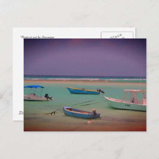 Seascape Boote in Erholung Oistins Beach Barbados Postkarte (Vorne/Hinten)