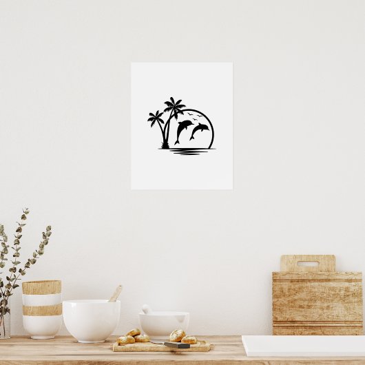 Seascape Dolphin Jumping Palm Tree Ozean Poster (Küche)