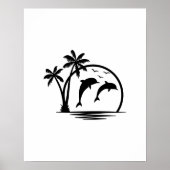 Seascape Dolphin Jumping Palm Tree Ozean Poster (Vorne)