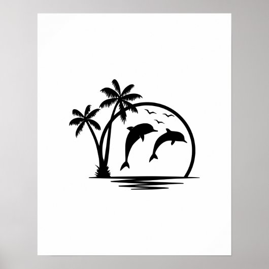 Seascape Dolphin Jumping Palm Tree Ozean Poster (Vorne)