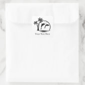 Seascape Dolphin Jumping Palm Tree Ozean Quadratischer Aufkleber (Tasche)