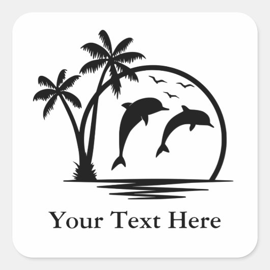 Seascape Dolphin Jumping Palm Tree Ozean Quadratischer Aufkleber (Vorderseite)