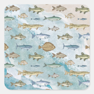 Seascape-Fische des blauen Ozeans Quadratischer Aufkleber
